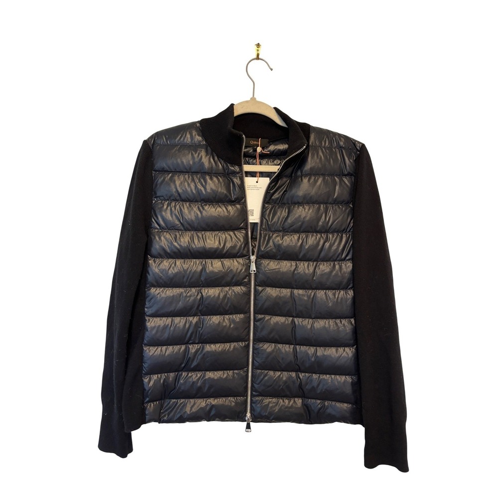NWT Quince Mixed Media Down and Cashmere Jacket Shiny Black Womens S